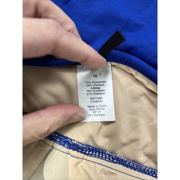 J. Crew Women Scalloped Halter One-Piece Cobalt Blue Swimsuit Sz‎ 10 - Picture 6 of 9